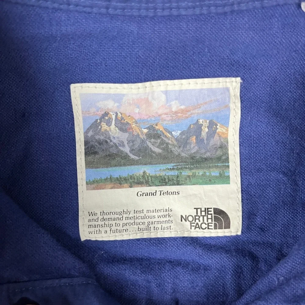 The North Face Grand Tetons Button Up Shirt Long Sleeve Blue Cotton Size S‎